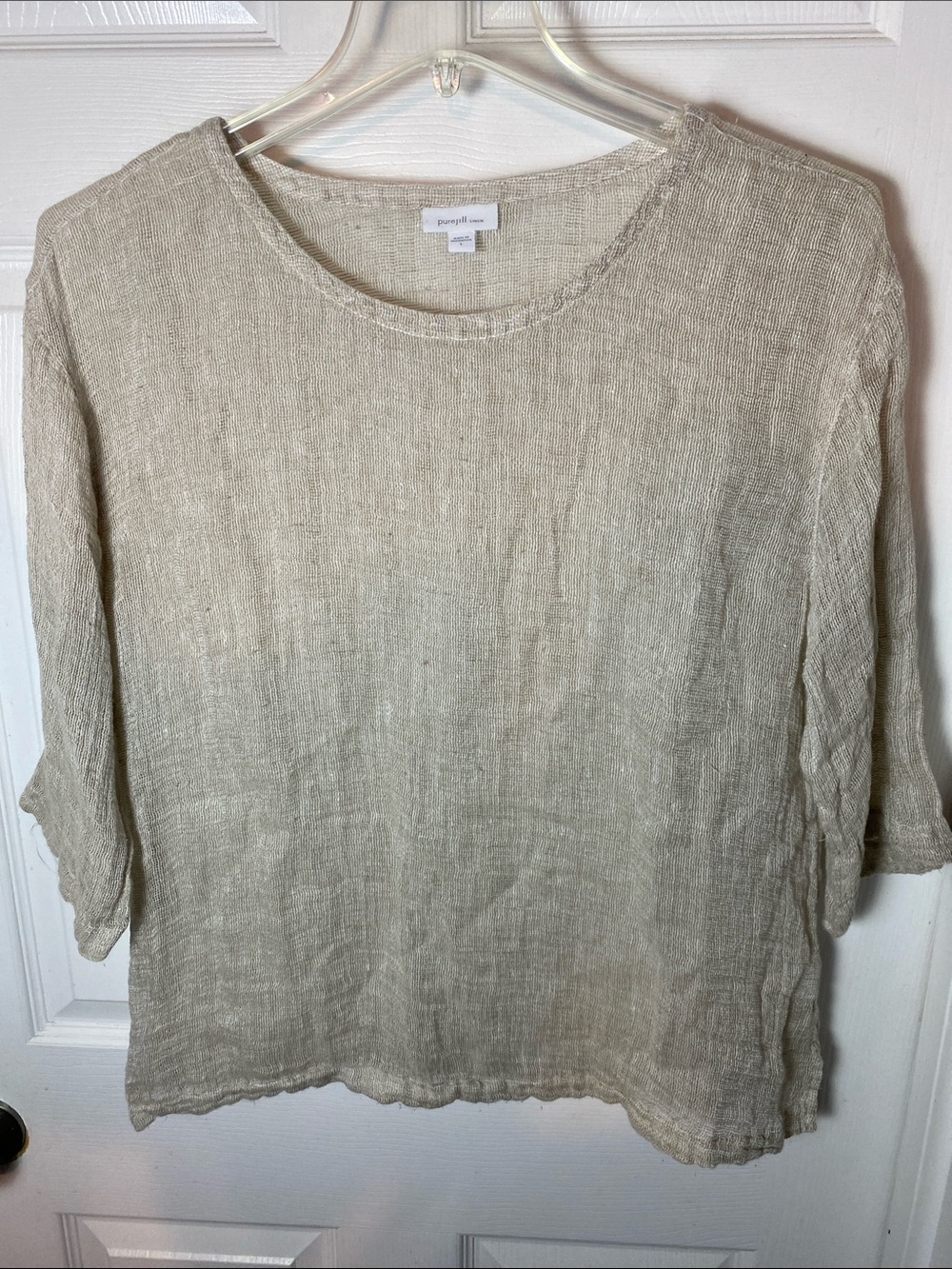 Pure Jill Lightweight Scoop-Neck Linen Tunic in Natural Beige Size Large